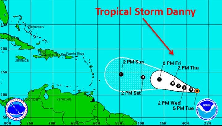 Se forma la tormenta tropical Danny 