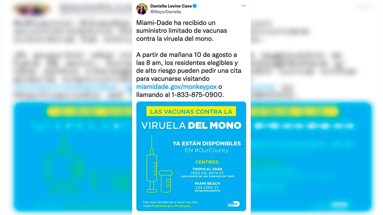 Quienes quieran hacer una cita debe 
<a href="https://www.miamidade.gov/global/initiatives/monkeypox/home.page" target="_blank">dirigirse aquí a la página web del condado</a>. También pueden llamar al 1-833-875-0900.
