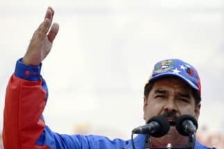 Nicolás Maduro durante la marcha del Día del Trabajador en Caracas, Venezuela.