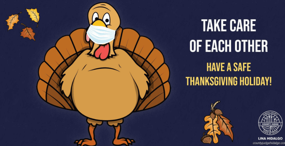La jueza 
<a href="https://twitter.com/HarrisCoJudge/status/1331989049884758017/photo/1" target="_blank">Lina Hidalgo</a>, del condado de Harris (Houston), compartió una tarjeta con un pavo usando una mascarilla y el siguiente mensaje: "Cuídemonos los unos de los otros, pasen un Día de Acción de Gracias seguro".