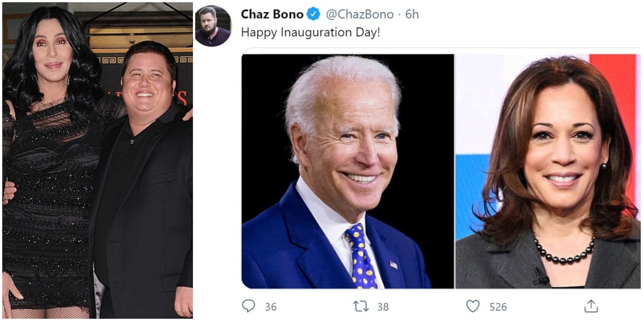 <b>Chaz Bono</b>, el hijo de la legendaria cantante Cher, escribió en Twitter: "Feliz día de inauguración".
<br>