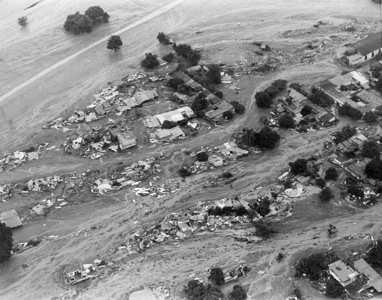 Aquí una de las vistas aéreas de cómo quedó Armero tras la avalancha de lodo.