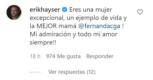 Las palabras de la artista tuvieron eco en el padre de su hijo, Erik Hayser, quien le dejó este cariñoso mensaje.