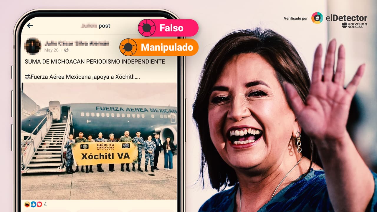 Es falso que esa foto sea de la Fuerza Aérea Mexicana apoyando a la candidata Xóchitl Gálvez: está manipulada 
