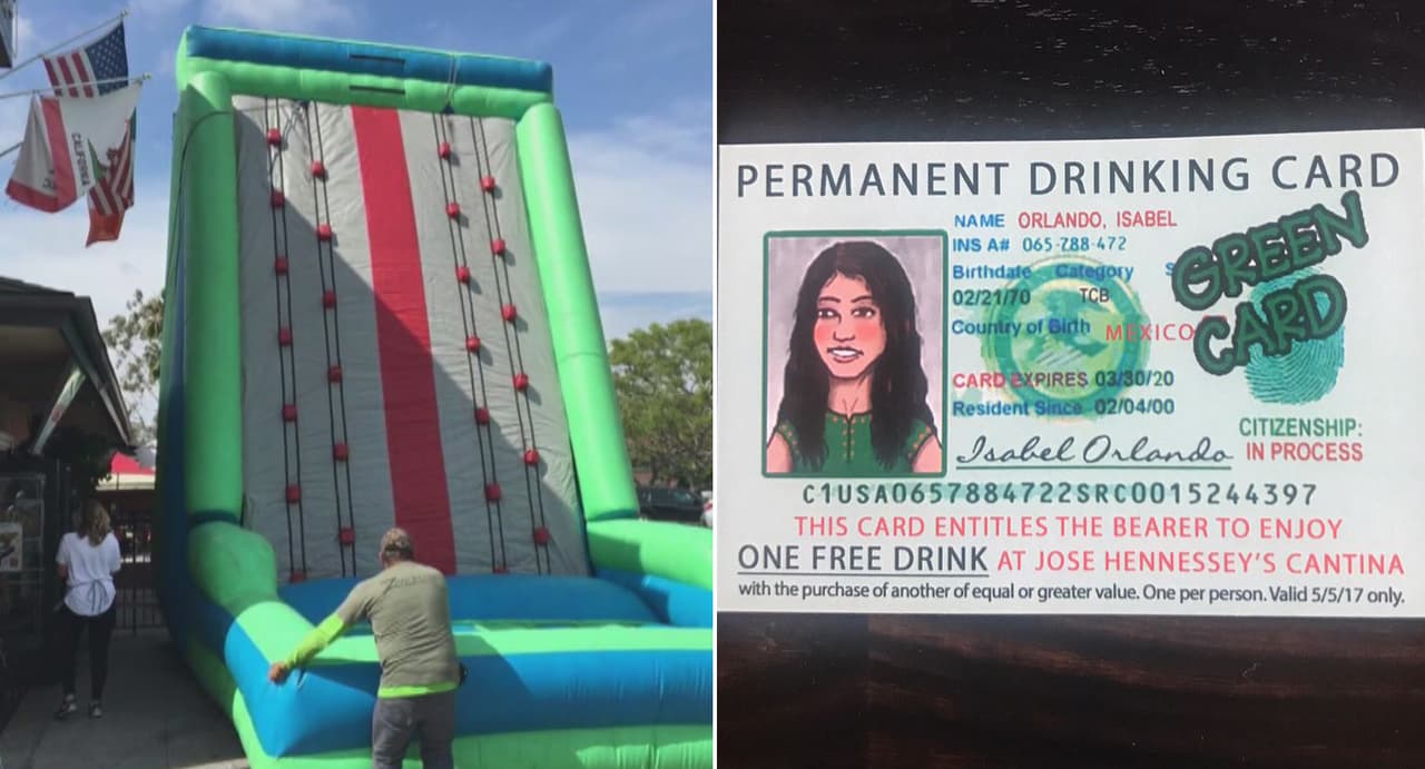 Un muro inflable y una ‘green card’: el festejo de un restaurante en California que ha desatado críticas en las redes