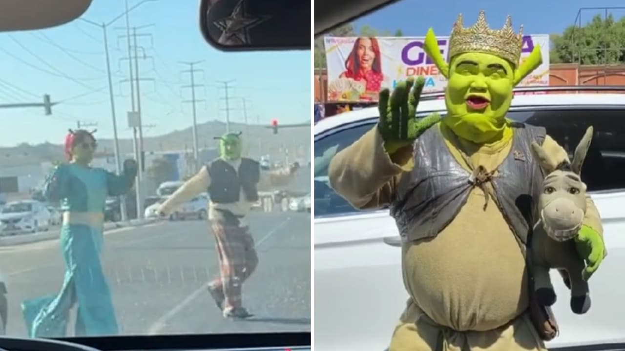 Captan show de ‘Shrek’ en semáforo e Internet no entiende lo que pasa: "México surrealista"