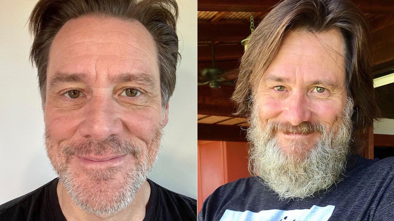 No es normal ver a Jim Carey con barba, a no ser que se la deje porque el personaje de alguna película se lo exige, pero en la imagen de la derecha podemos ver cómo luce a sus 58 años.