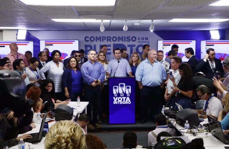 Ricardo Rosselló, gobernador electo de Puerto Rico en conferencia de prensa la noche de las elecciones generales.