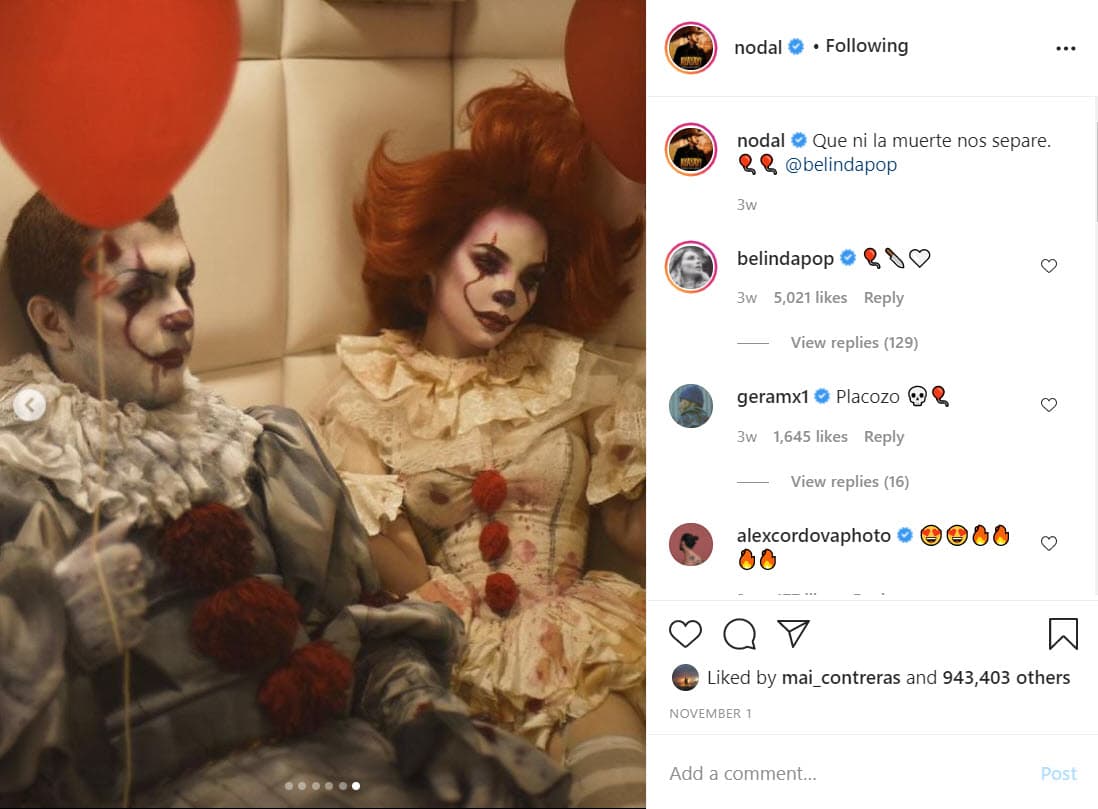 A pesar de las terroríficas imágenes, Nodal le dedicó un mensaje de amor: 
<b>"Que ni la muerte nos separe Belinda". </b>
<br>