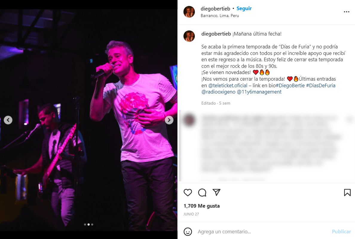 Diego Bertie murió en medio de una serie de presentaciones de su show musical 'Los buenos tiempos', en donde cantaba algunos de sus éxitos, así como también de temas de telenovelas y 'covers' de rock de la década de los noventa.
<br>