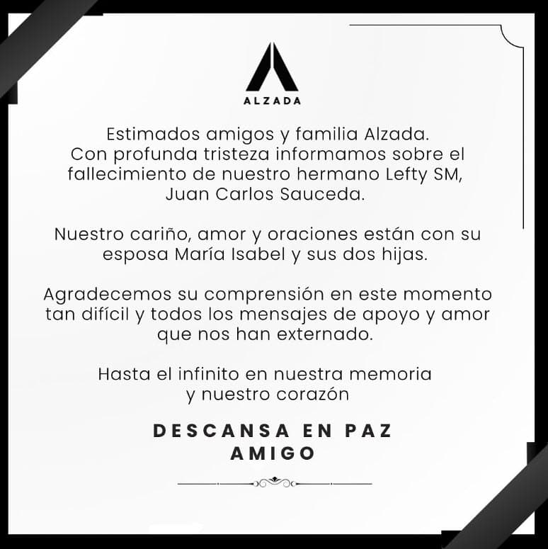 Alzada, la disquera del cantante de 31 años, confirmó el fallecimiento la mañana de este domingo 3 de septiembre.