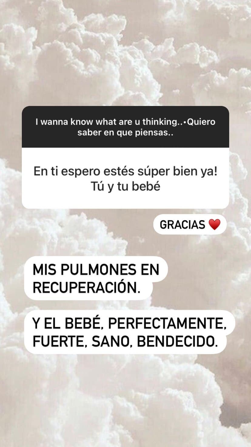 La actriz contestó las dudas de sus seguidores diciendo que ya se encuentra mucho mejor, pero que continúa recuperándose de las secuelas del virus, aunque aseguró que el bebé está completamente sano.