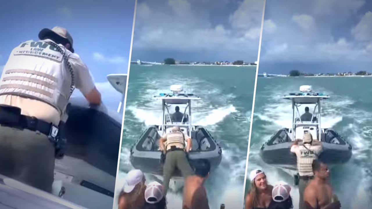 Video capta cuando un Policía cae de un yate tras atender una emergencia en Miami