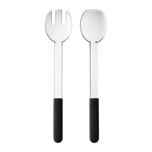 <b>Trinche y cuchara para ensalada:</b> la forma plana de estos instrumentos ayuda a manipular las hojas largas de algunas lechugas sin romperlas. En conjunto también permiten que los ingredientes de una ensalada (frutos secos, quesos, frutas, vegetales) se integren. 
<b><a href="http://www.bodum.com/us/en-us/">Bodum</a></b> |$13.40 dólares