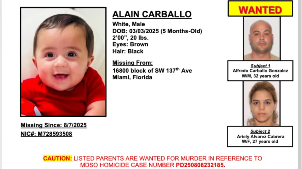 En peligro un bebé de 5 meses que está con una pareja prófuga tras homicidio de hombre de Hialeah, afirman autoridades
