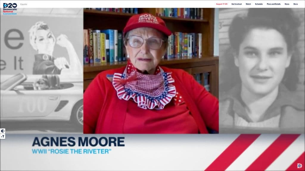 Un ícono de los tiempos de la Segunda Guerra Mundial, Agnes Moore. Fue una trabajadora de las que se integraron a la fuerza de trabajo estadounidense en medio de la mayor guerra conocida por la humanidad. Ellas fueron ilustradas como 
<i>Rosie, The Riveter</i> (Rosie, la remachadora) en un póster que a día de hoy sigue usándose como ícono de la fuerza femenina.