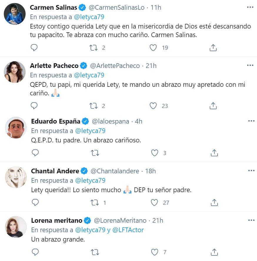 Después de que la actriz de Imperio de Mentiras compartió la noticia, amigos del medio y seguidores le dieron sus condolencias.
<br>