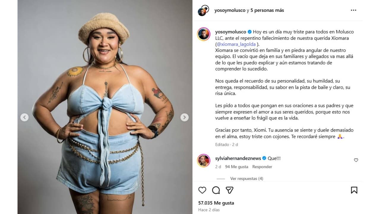 'Molusco' confirmó la noticia de la muerte de Xiomara 'La Golda'.