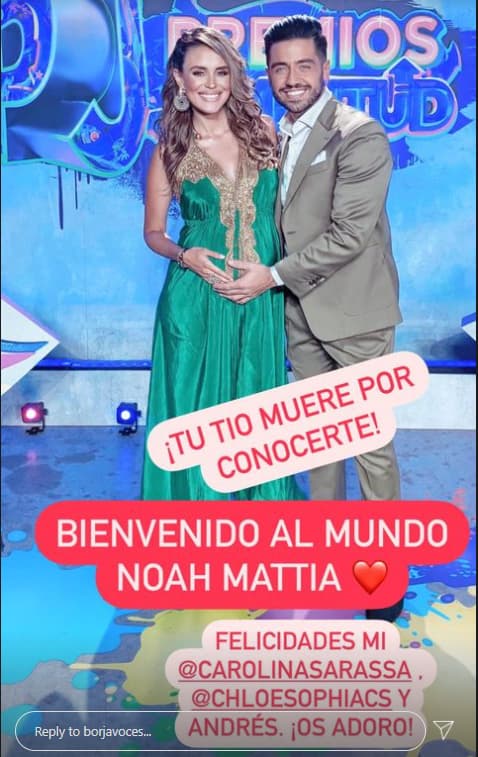 Pero Carolina no fue la primera en dar la feliz noticia del nacimiento, su compañero de Primer Impacto y gran amigo ya se le había adelantado con esta foto que compartió en sus historias de Instagram.