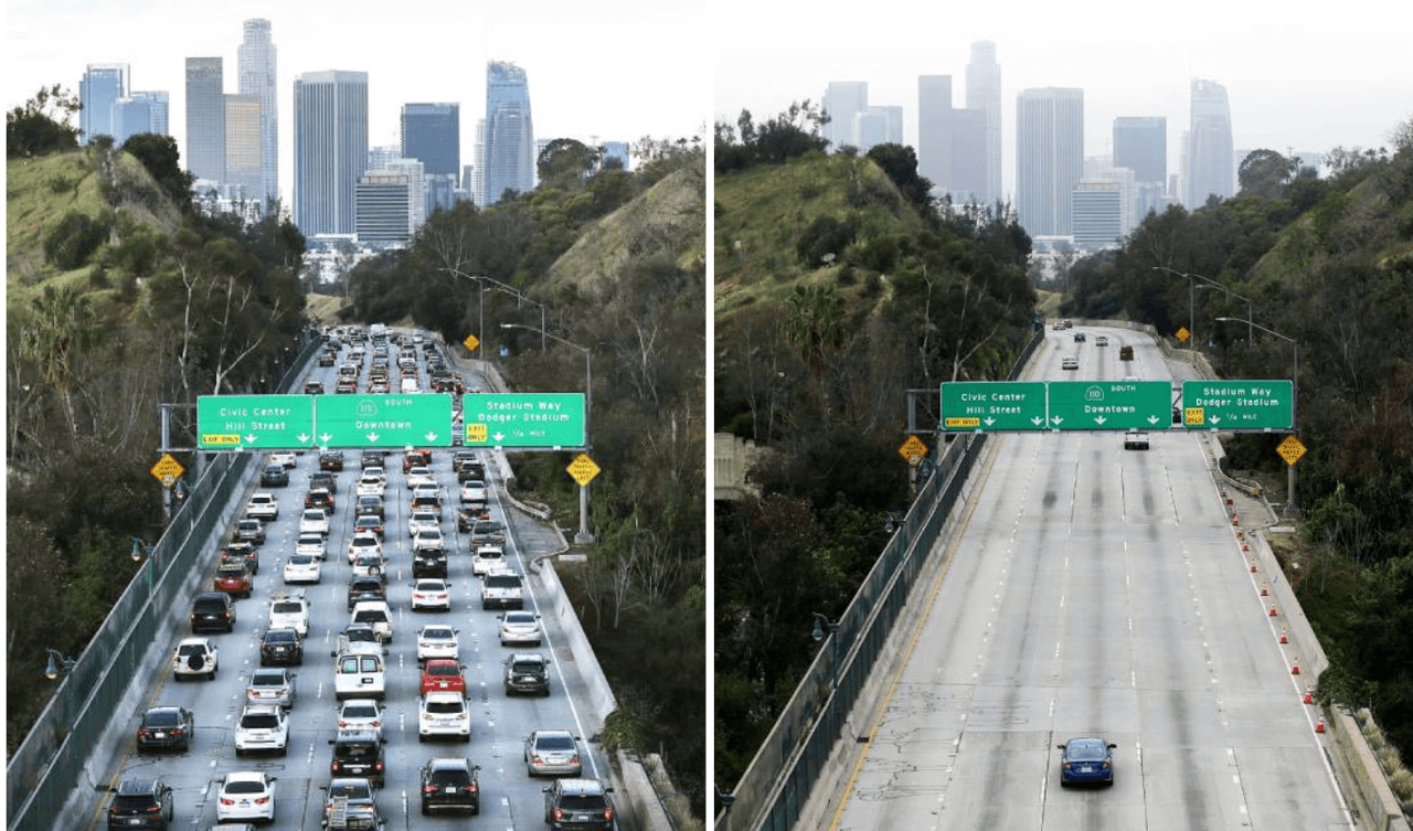 3.- Carreteras fantasmas:
<br>Seguro sabes que Los Ángeles es la segunda ciudad más poblada de EEUU y que el tráfico es el peor de todo el país. Sin embargo, por varios meses las principales vías de la metrópoli lucieron vacías y desoladas.
<br>
<b><a href="https://static.univision.com/especiales/noticias/formatos/04232020-trafico-la-antes-despues-coronavirus-comparadorimgs-3352/index1587674251.html" target="_blank">Te invitamos a ver estas fotos interactivas del antes y después de la orden de cautiverio en Los Ángeles.</a></b>
<br>