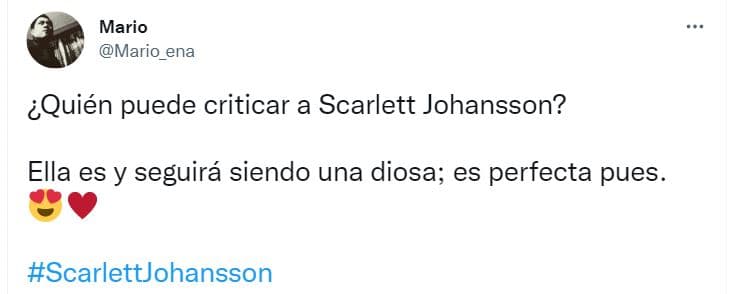 Tuit en defensa de Scarlett Johansson