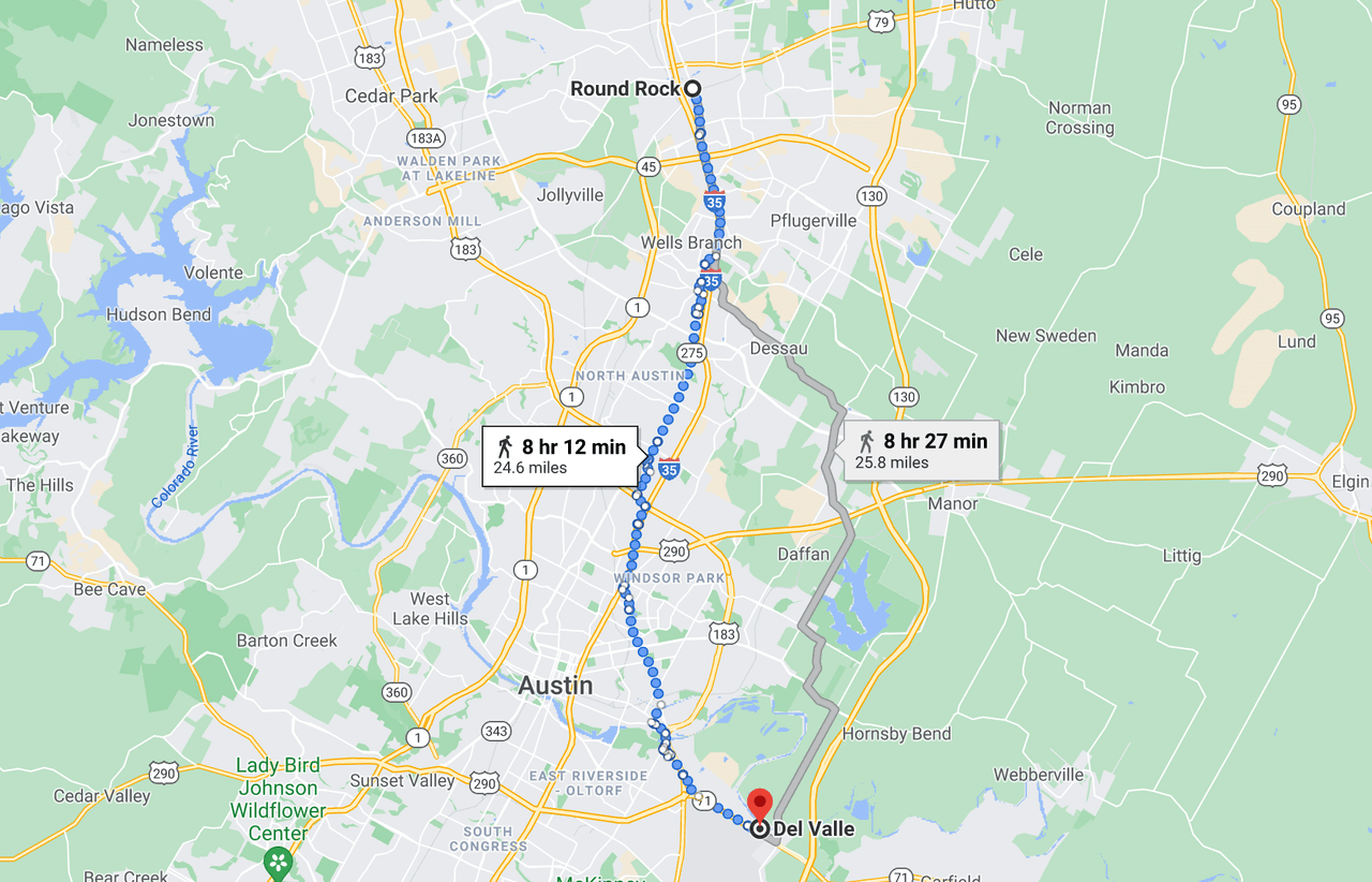 Changa se extravió en la ciudad Del Valle, Austin, y reapareció en Round Rock, a aproximadamente 31 millas de distancia.