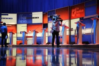 El escenario donde se llevará a cabo el primer debate presidencial de precandidatos republicamos para las elecciones de 2016.