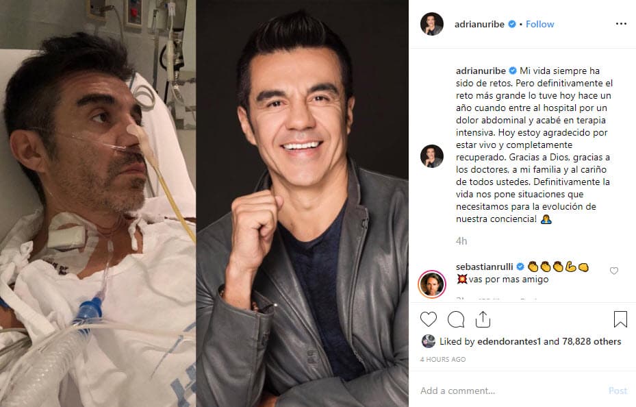 Con una fotografía comparativa de cómo lucía en el hospital y cómo se ve ahora que ya está recuperado, escribió un mensaje.