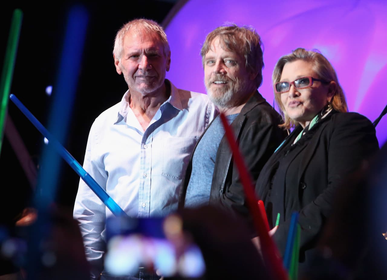Harrison Ford, Mark Hamill y Carrie Fisher.