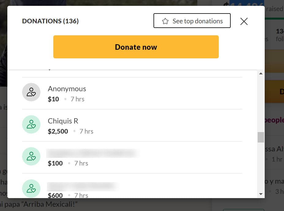 De hecho, la popia Chiquis Rivera 
<b><a href="https://www.gofundme.com/f/27n623kl9c/donations?sharetype=teams&member=7130834&utm_medium=more&utm_source=customer&utm_campaign=p_na+share-sheet&rcid=afbc875c67774c1083842980f37c3790" target="_blank">realizó una donación de 2,500 dólares</a></b>, según constata la lista de donantes.