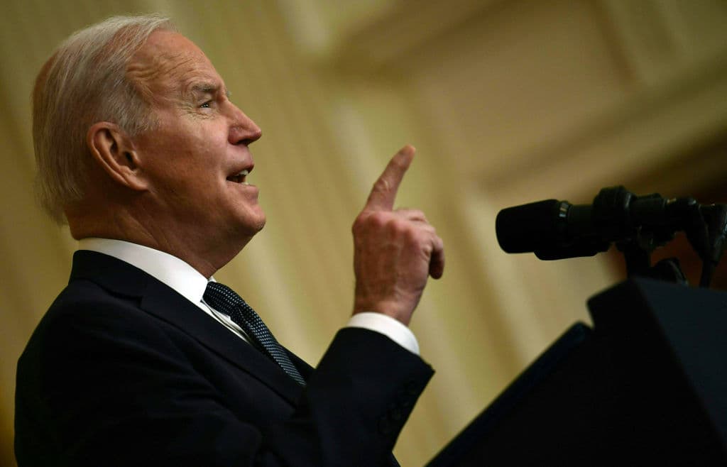 El presidente Joe Biden habla sobre Ucrania desde la Casa Blanca el 15 de febrero de 2021.