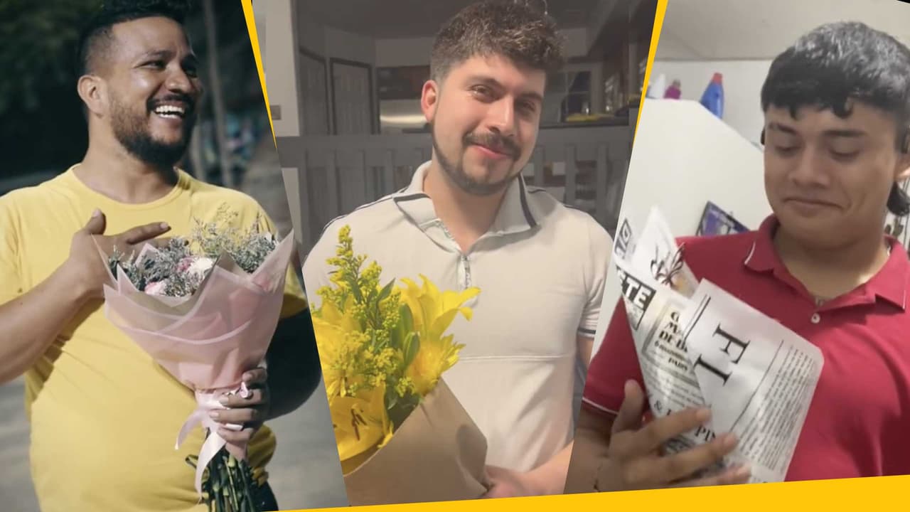 Mujeres les regalan flores a sus novios y ellos no pueden con la emoción: algunos lloraron