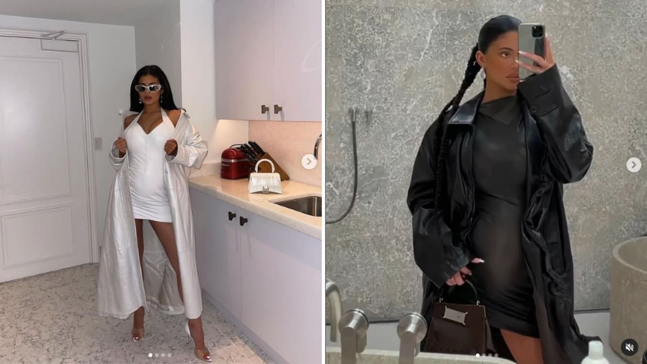 La menor del clan Kardashian-Jenner apostó por vestidos ajustados de piel y látex que abrazaron tiernamente su pancita de embarazo.