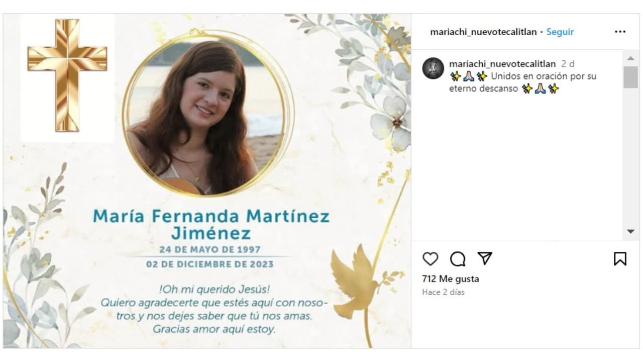 María Fernanda Martínez, hija del músico Ángel Martínez Arreguín, murió a los 26 años.