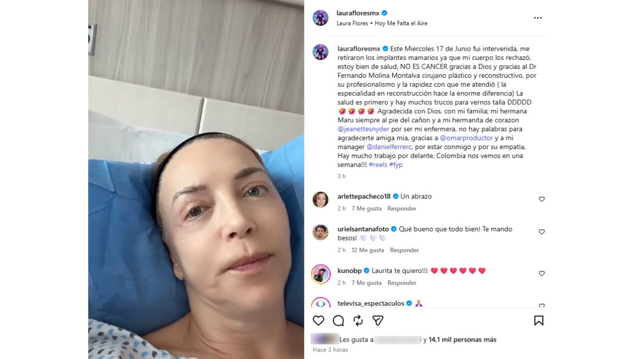 Laura Flores revela que le retiraron los implantes mamarios.