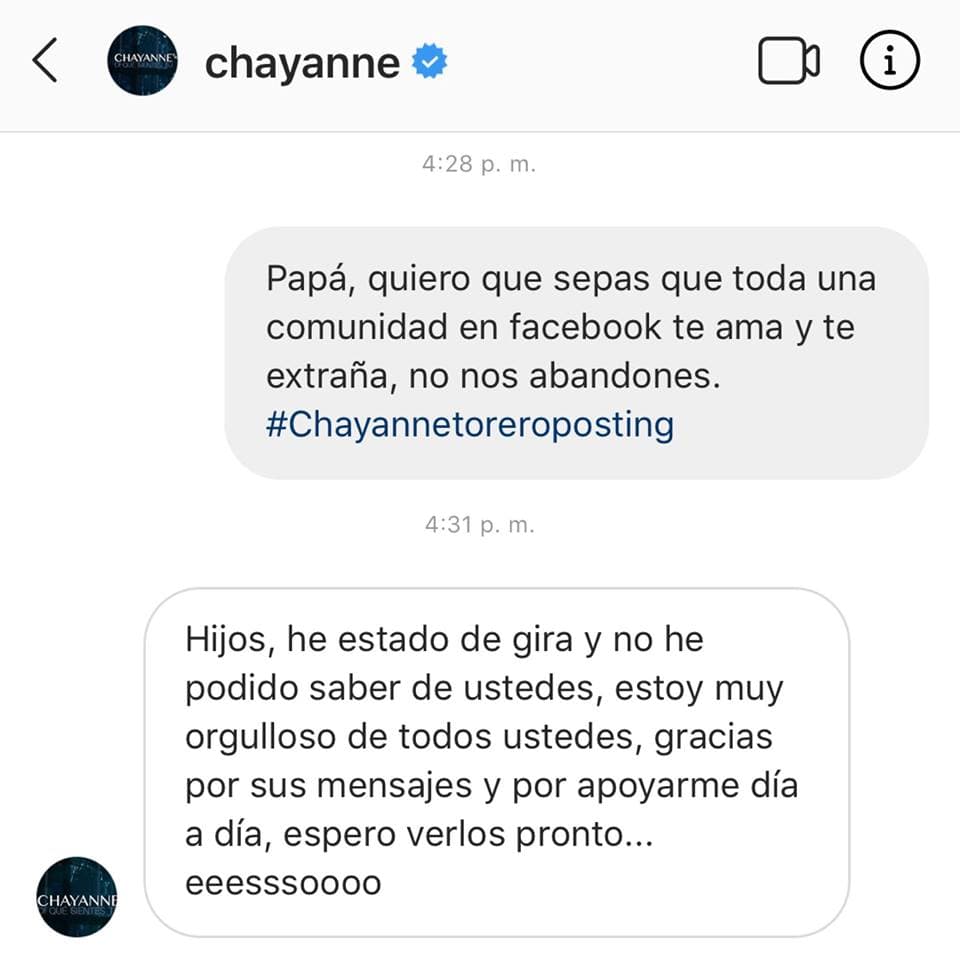 Y Chayanne respondió usando su sentido del humor: "Hijos, estoy de gira y no he podido saber de ustedes, gracias por sus mensajes y apoyarme día a día, espero verlos pronto".