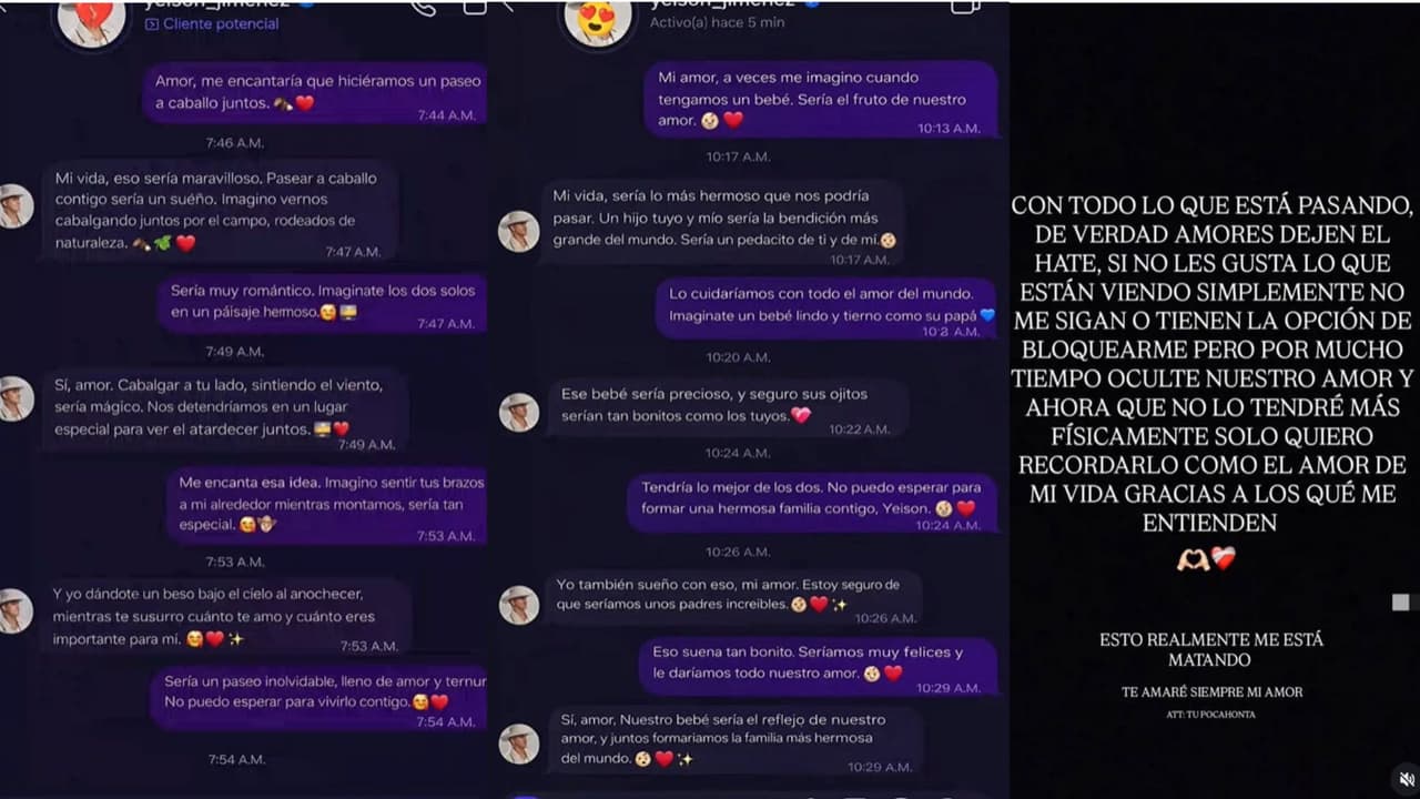 Se difundieron supuestos mensajes entre Yeison Jiménez y Camila Galviz.