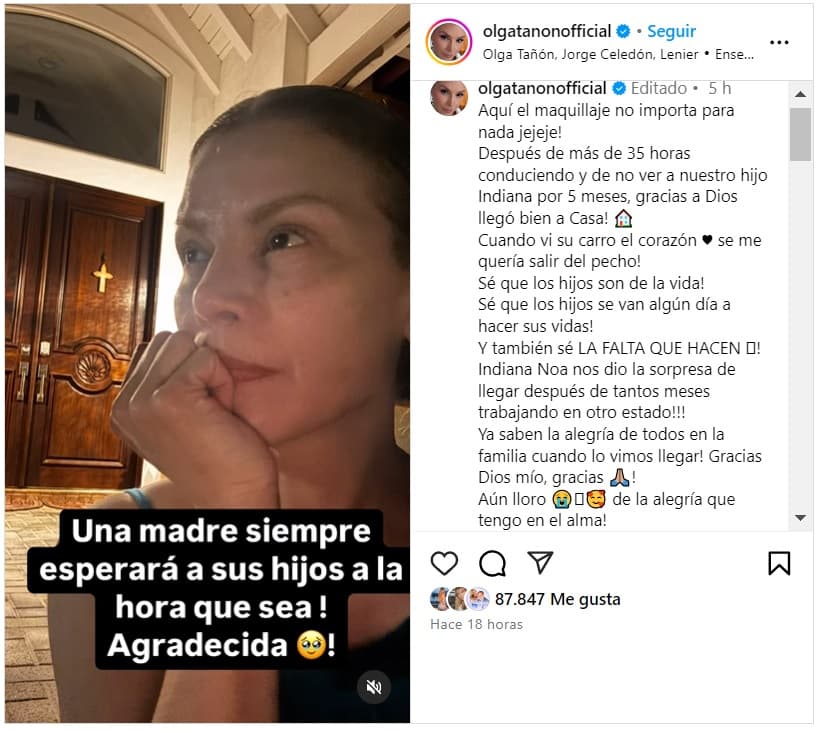 Olga Tañón mostró la angustia que vivió antes de reencontrarse con su hijo.