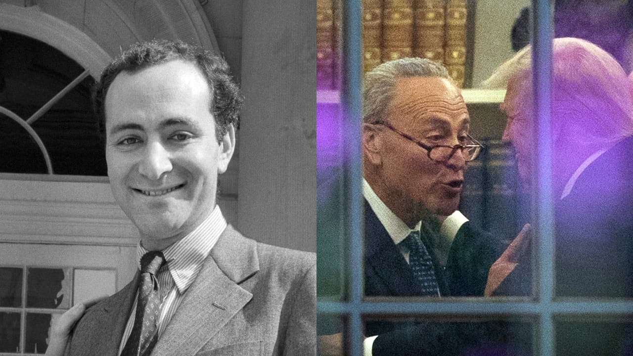 <b>Chuck Schumer </b>nació en 1950 (67 años) y es el líder de la minoría en el senado. En 1975 asumió su primer cargo público en la asamblea del estado de Nueva York. En la fotografía antigua (izquierda), Schumer cuando era candidato para representante en el 6to distrito de Nueva York en 1980. En la fotografía actual (a la derecha), en la Casa Blanca discutiendo con el presidente Donald Trump el 6 de septiembre de 2017.