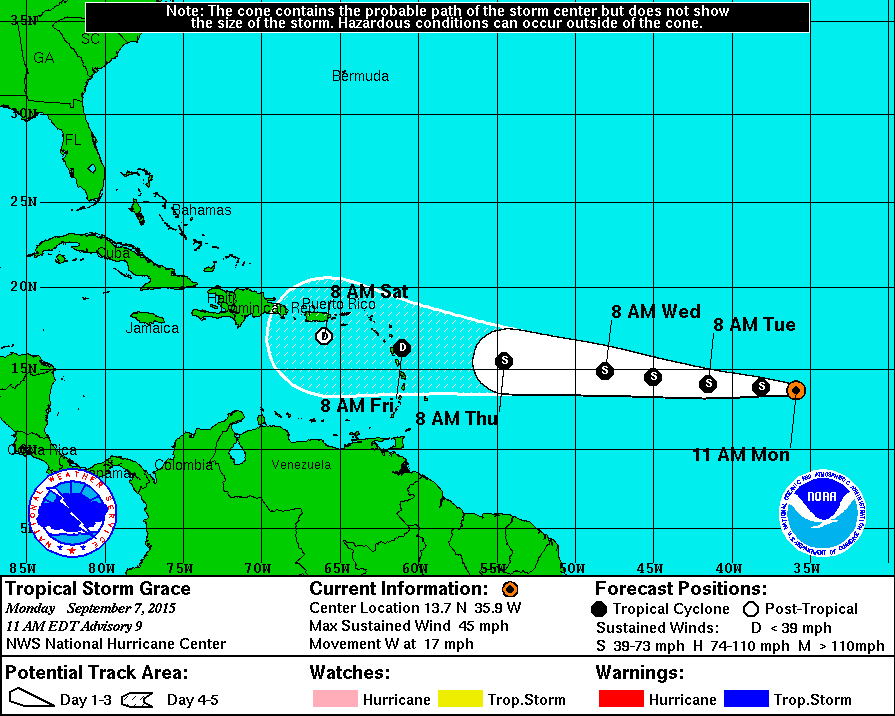 Tormenta tropical Grace se debilitará antes de llegar a las Antillas menores