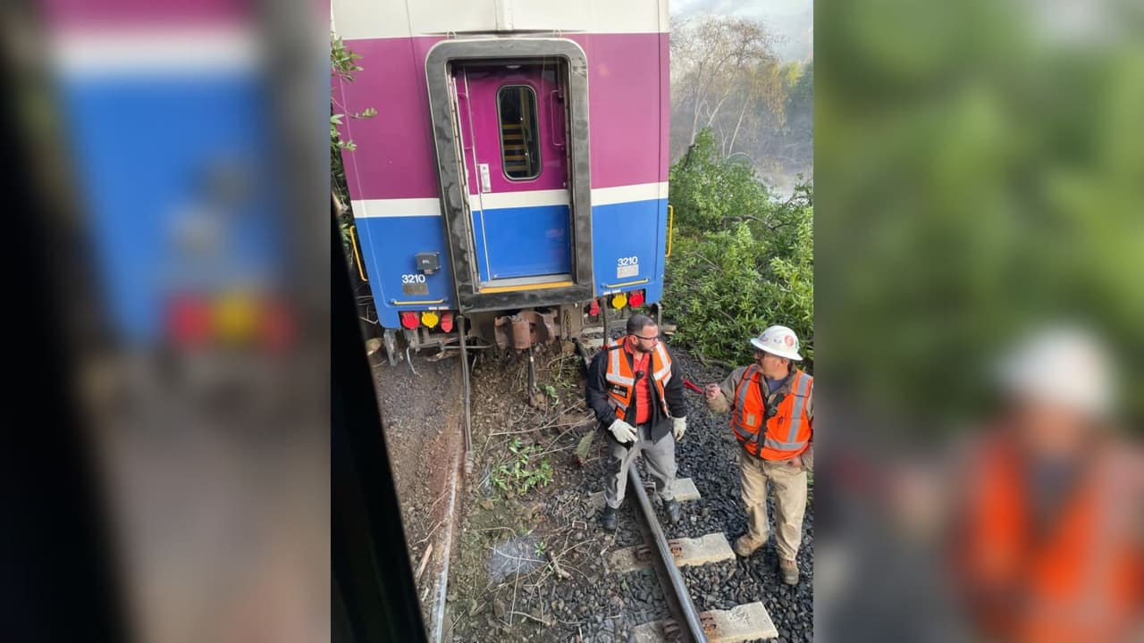 El personal de ACE Train se llevó dos de los vagones hacia Pleasanton tras el derrumbe.