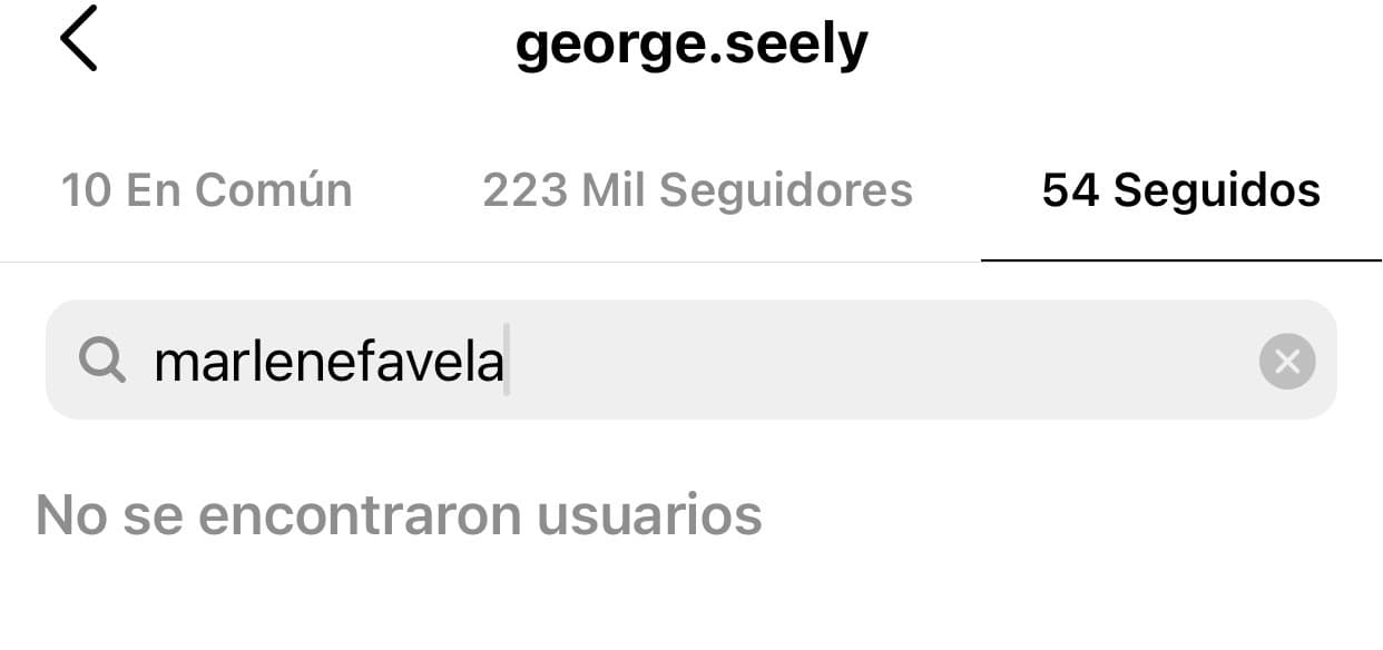 Resalta que George Seely no sigue a Marlene Favela en Instagram, pero ella sí. 
<br>
