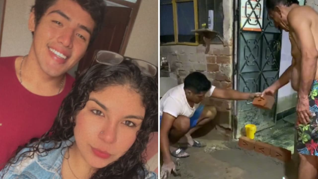 Angie Sandoval mostró a TikTok como su papá puso a su novio Alessandro Pacherres a trabajar en arreglos de su casa