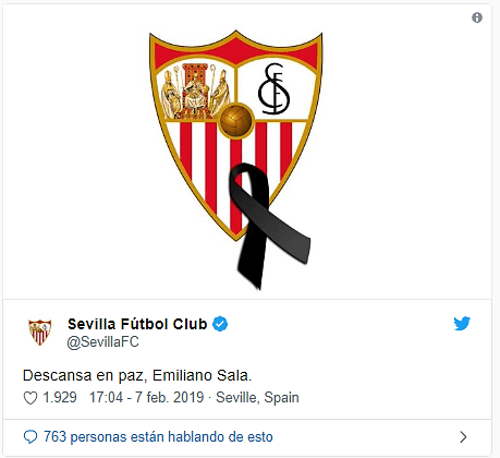 Para el Sevilla la noticia también causó pesar y mandaron este sentido mensaje.