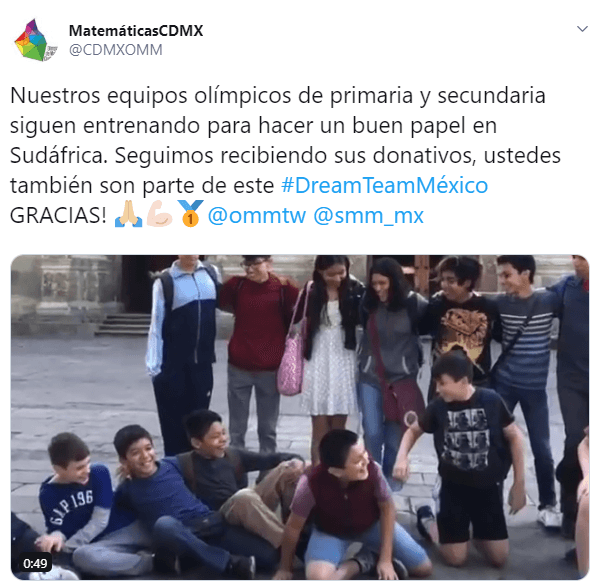 Por lo que la Sociedad Matemática Mexicana está organizando una recaudación de fondos para que el equipo mexicano pueda participar en la olimpiada de la especialidad.