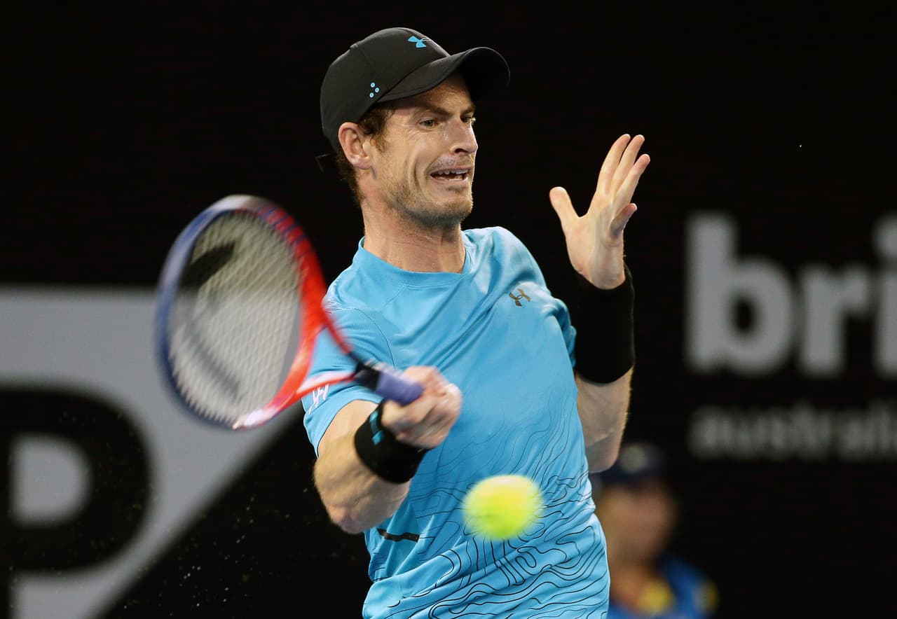 Andy Murray of Great Britain plays a shot during his match against Daniil Medvedev of Russia at the Brisbane International tennis tournament in Brisbane, Australia, Wednesday, Jan. 2, 2019. (AP Photo/Tertius Pickard)
