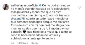 Incluso, Natalia Casco, exparticipante de Nuestra Belleza Latina y con quien Josephine tuvo rencillas a lo largo del show, se metió en la pelea y le escribió en Instagram a Sandra que su ex novia era “calculadora y manipuladora”.