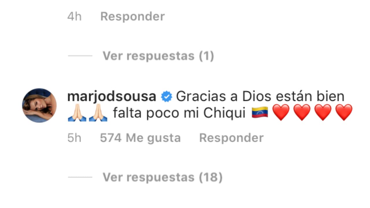 <b><a href="https://www.univision.com/famosos/la-historia-de-la-madre-de-marjorie-de-sousa-que-salio-de-venezuela-con-una-sola-maleta-y-dejandolo-todo-video">La actriz venezolana Marjorie de Sousa</a></b> también comentó junto a la foto y confió en que dentro de poco la paz impere en su país.