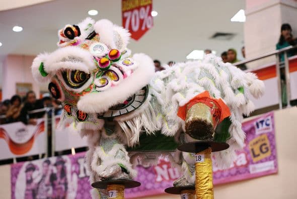 El disfraz de león solía ser manejado por un solo bailarín.