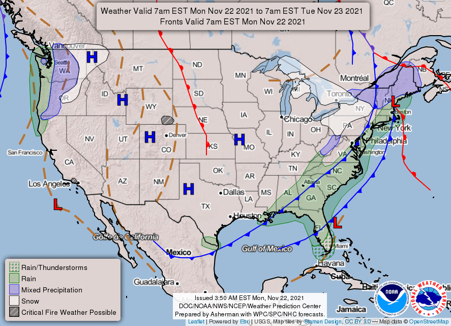 Los meteorólogos prevén tormentas y fuertes vientos en el noreste para la semana de Thanksgiving